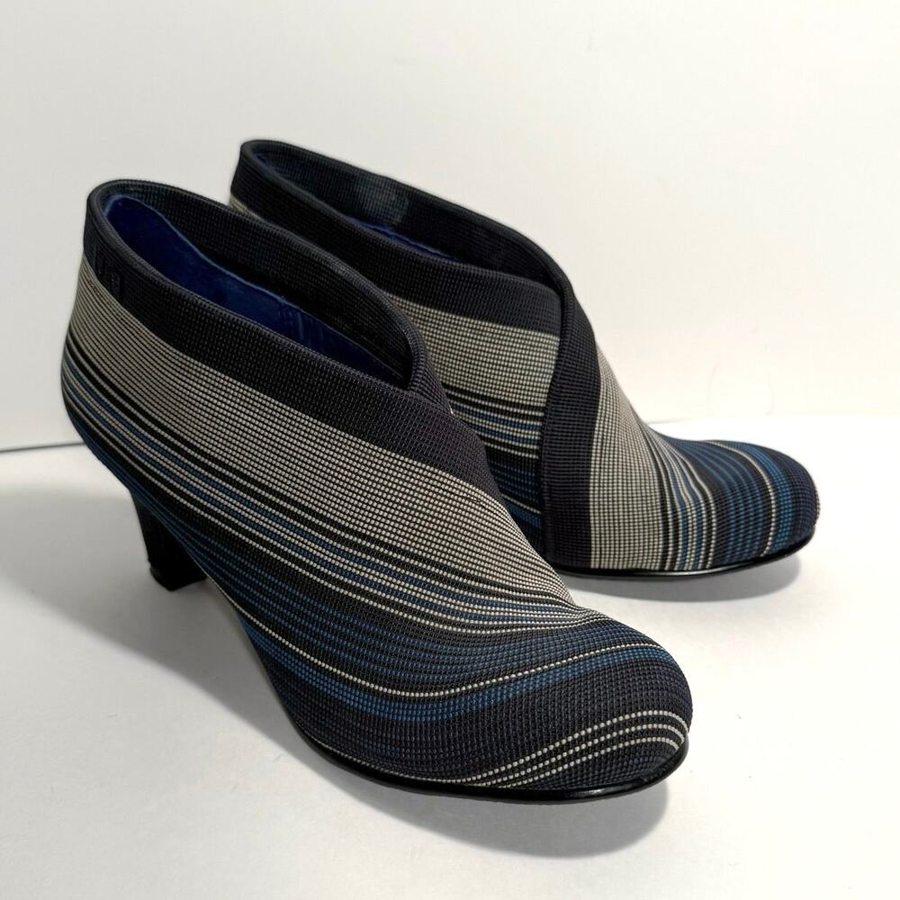 United Nude Bootie Size 39 The Fold Mid Heel Ankle Blue Black Cream Stripe